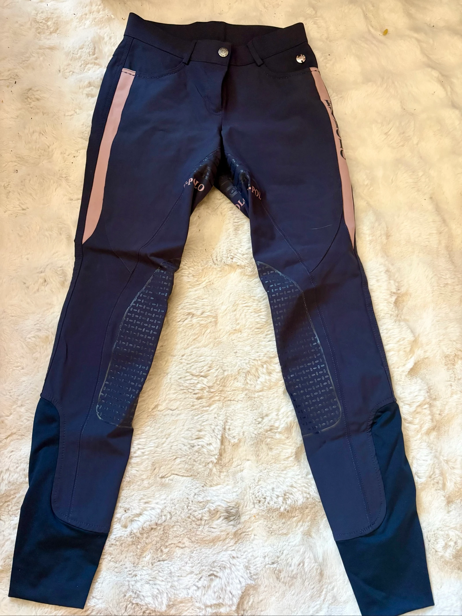 Pantalon équitation HV Polo 34 / XS grip intégral bleu marine rose – Très bon état
